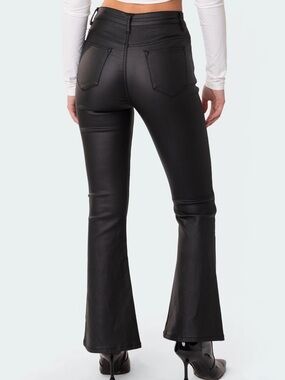 Edikted Black Leather Flare Pants